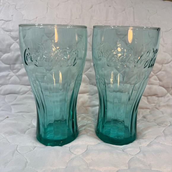 Coca Cola Other - Coca Cola Set Of Two Aqua Blue Drinking Glasses
